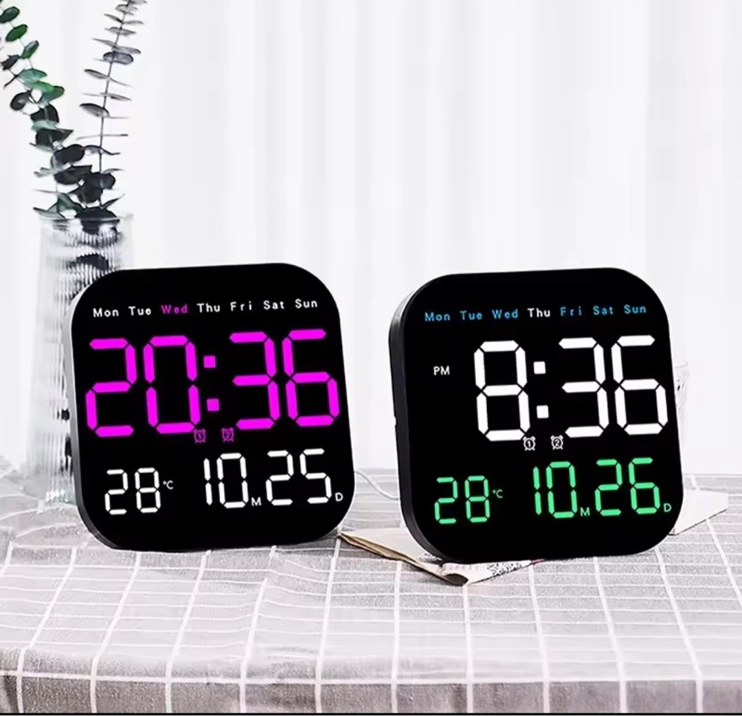 New LED Wall Clock With Remote Control Display TemperatureTime Week And ...