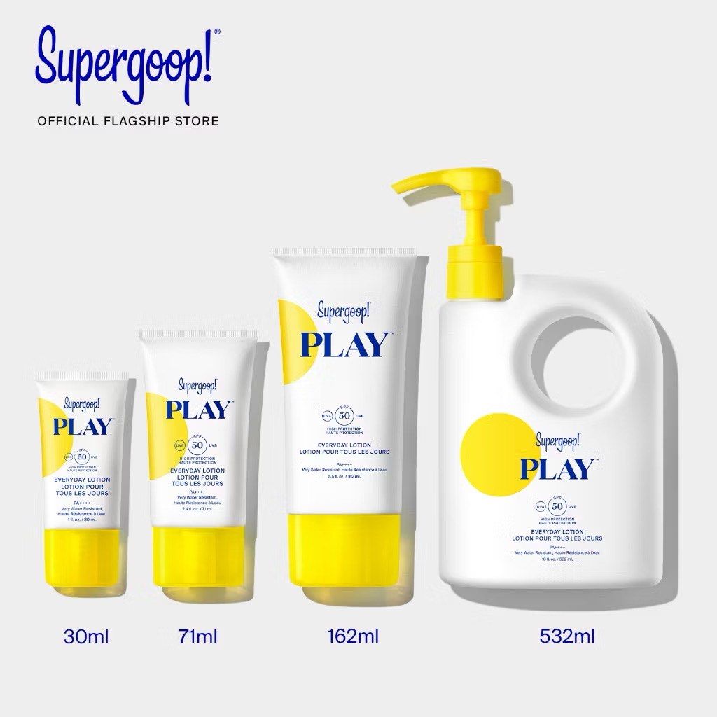 Supergoop! PLAY Everyday Lotion SPF 50 162ml (Category: Face Care) located in Quezon City. Submitted by gade38 (Listing ID 1359774455, Image 3). Description: AUTHENTIC BOUGHT FROM ULTA BEAUTY USA 🇺🇸 J&t shipping available BROAD SPECTRUM SUNSCREEN - Supergoop! PLAY everyday lotion is a fast-absorbing, broad spectrum SPF 50 sunscreen. PLAY Everyday is a lightweight, hydrating broad spectrum SPF 50 sunscreen that absorbs UVA (aging) & UVB (burning