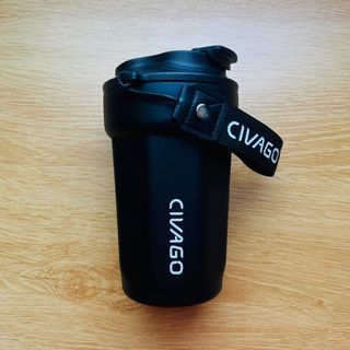Civago Black 13oz Ceramic liner Stainless Steel Coffee Mug With Lid Vacuum Flask Hot And Cold Tumbler Mug