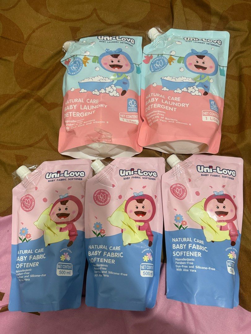 UNILOVE BABY DETERGENT AND SOFTENER (Category: Other Baby Bathing & Changing Needs) located in Manila. Submitted by akeikosonestopshop (Listing ID 1359744921, Image 1). Description: free na yung isang softener 💕 rfs: change brand.