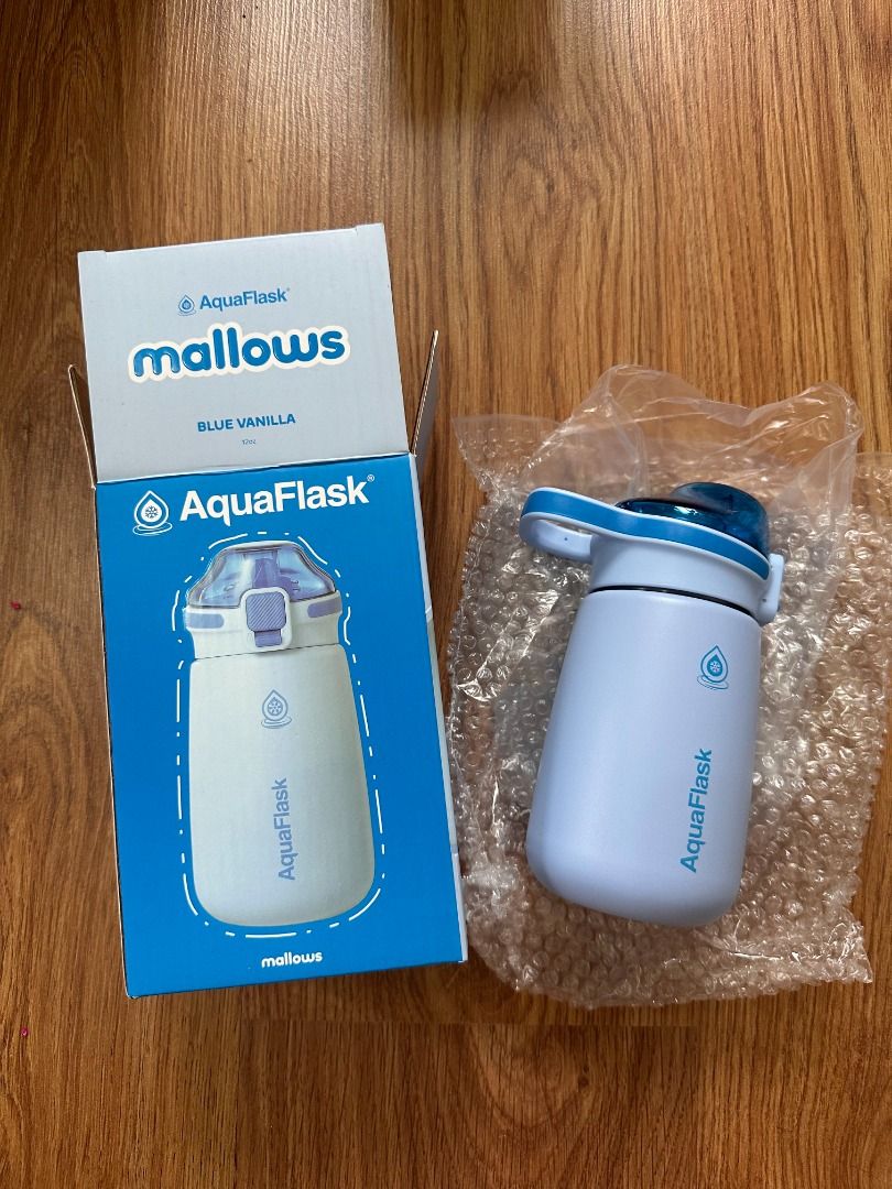 Aquaflask - Mallows (Blue Vanilla) (Category: Water Bottles & Tumblers) located in Cavite. Submitted by courcheton24056 (Listing ID 1359943693, Image 1). Description: The item is brand new and unused, but the box may have some dust, dirt, or dents since it has been in storage for a while. I'm selling it below the original price. Shipping is via J&T or Lalamove, and the fee will be covered by the buyer..