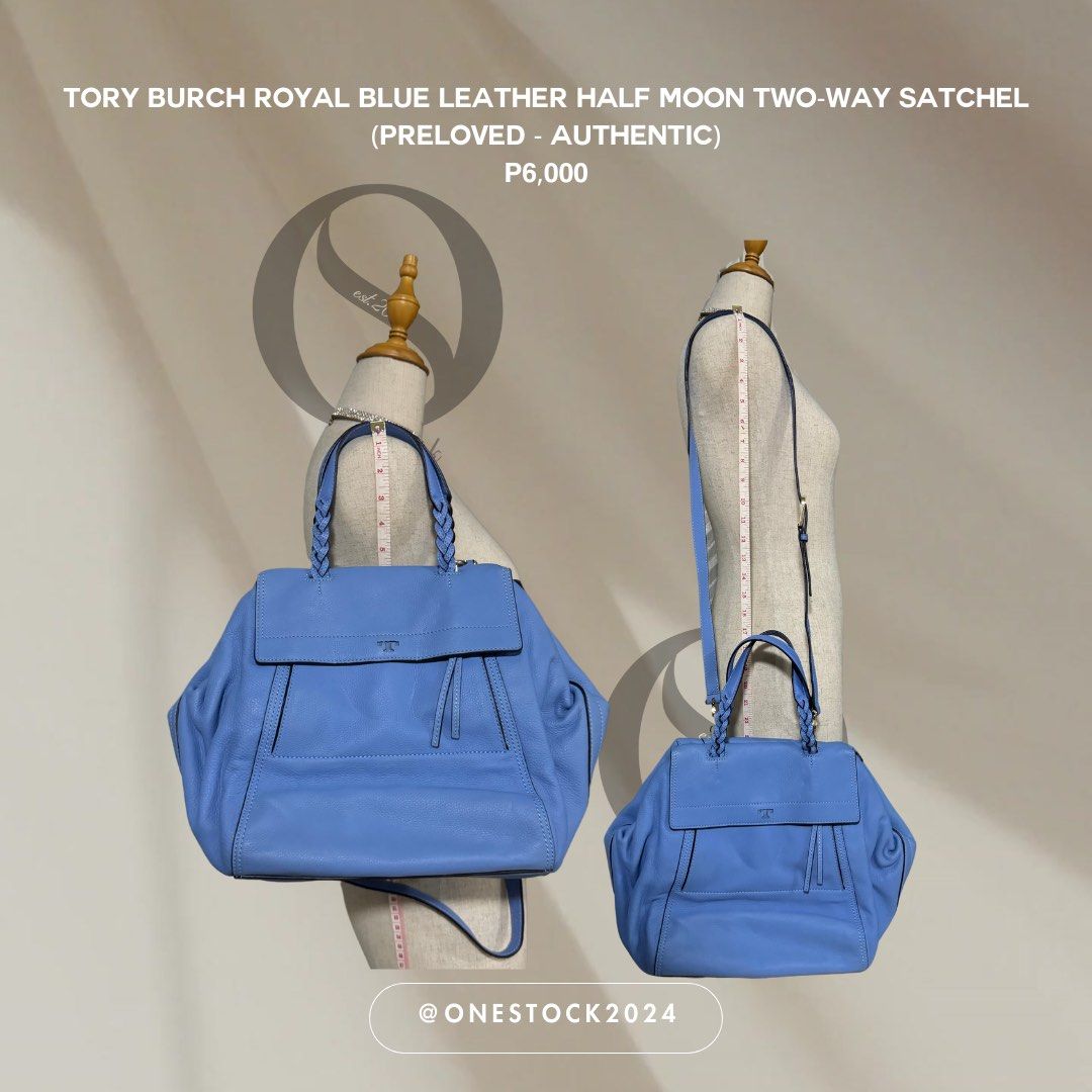 AUTHENTIC Tory Burch Royal Blue Leather Half Moon Two-way Satchel (Category: Luxury Bags & Wallets) located in Quezon City. Submitted by onestock2024 (Listing ID 1359868512, Image 1). Description: 💳Mode of Payment: Gcash, BPI, and Cod 🚚Mode of Delivery: Grab (same day delivery), Lalamove (same day delivery), Gogo Express (far places), J&T (far places),or any courier preferred by the customer 📍Location: Project 8, QC ‼️ shipping fee is shoulder