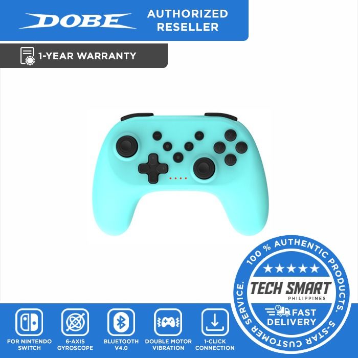 DOBE TNS-0117 Wireless Controller Switch Pro Controller Alternative with Turbo, Gyro Motion Control, Rumble for Nintendo Switch (Category: Controllers) located in Manila. Submitted by techsmartph (Listing ID 1082062728, Image 3). Description: Available colors: Black Green Blue Pink * Product name: Wireless Controller For Switch * Product model: TNS-0117 * Product size: 147*100*64mm * 6-axis gyroscope * Double motor vibration * Bluetooth 4.0 * One