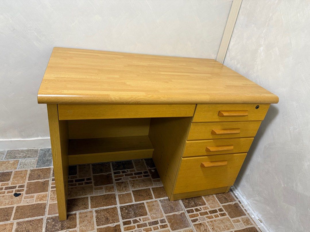 Japan office desk study table study desk solid wood (Category: Tables & Sets) located in Marikina City. Submitted by legitfindph (Listing ID 1359991771, Image 1). Description: Bought for 15k selling 8k nalang po pickup via lalamove good as new Super Tibay, heavy duty Size 110x60x75.
