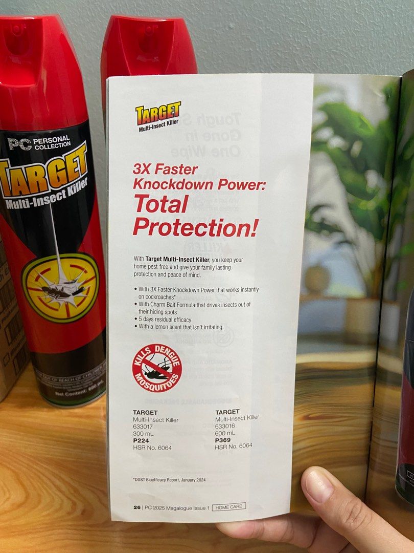 Multi-Insect Killer 600 ml (Category: Insect Repellents) located in Manila. Submitted by ya_el04 (Listing ID 1359886240, Image 2). Description: 300ml - ₱224 600ml -₱369 With Target Multi-Insect Killer,you keep your home pest-free and give your family lasting protection and peace of mind. •With 3x faster Knockdown Power that works instantly on cockroaches •With Charm Bait Formula that drives insects out of their hiding spots •5 days residual effic