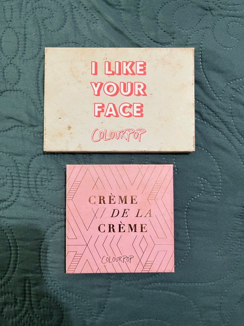 pre-loved colourpop highlighter palettes (makeup) (Category: Makeup) located in Quezon City. Submitted by binkypiee (Listing ID 1359882912, Image 2). Description: i like your face - ₱ 450 creme de la creme - ₱ 350.
