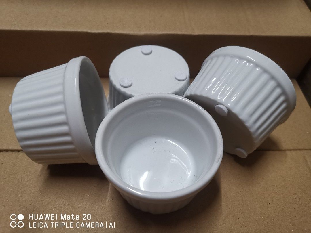 Ramekin White Bowl 4pcs/box (Category: Other Kitchenware & Tableware) located in Rizal. Submitted by gkstcenit (Listing ID 1359918010, Image 2). Description: Ramekin White Bowl See size in picture Brandnew 4pcs/box 30pcs available Take all 3000 Pick up Rsg gueventhomes San Andres Cainta Rizal Mop gcash 09171245114 Via lalamove or J&T.