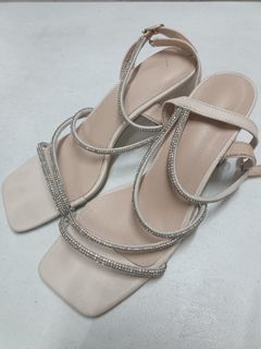 Rhinestone and Buckle Chunky Heels Sandals
