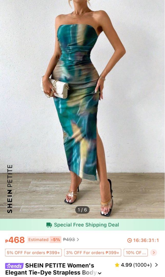 Shein Petite Bodycon Dress (Category: Dresses) located in Bulacan. Submitted by helpmedecluttertnx (Listing ID 1359954367, Image 2). Description: SHEIN PETITE Women’s Elegant Tie-Dye Strapless Bodycon Dress Maxi Women Outfit 🫧XS on tag (can fit up to M) .