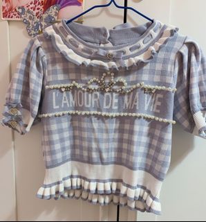 全新 粉藍色格仔 閃鑽刺繡 小香風 針織上衣64239924365825110