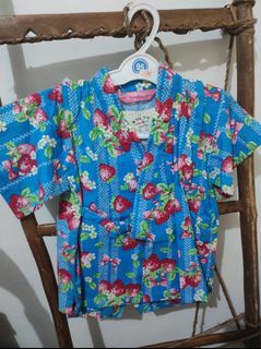 Authentic Japanese yukata set -  strawberries light blue -for kids for event cosplay japan -