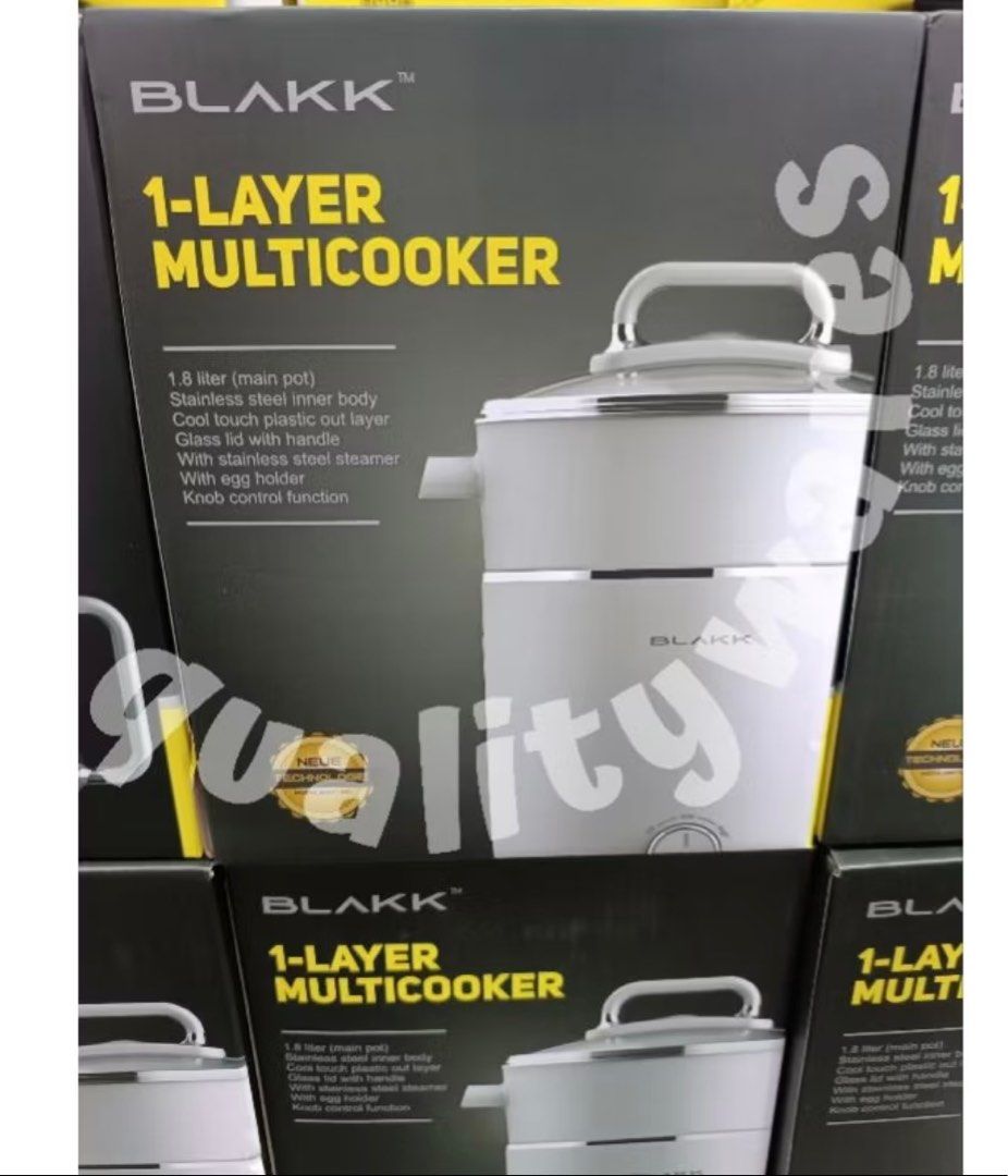 Blakk 1- layer multicooker/ 1.8L main pot/ (Category: Cookware & Accessories) located in Taguig. Submitted by heavensvarietystore (Listing ID 1360142865, Image 1). Description: Blakk 1-Layer multicooker! RFS: D po namin nagagamit, nakatengga lang po sa house. Never been used po..