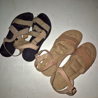 [BUNDLE] Tan / Beige / Apricot Wedge Mendrez Sandals with Free Flat Sandals