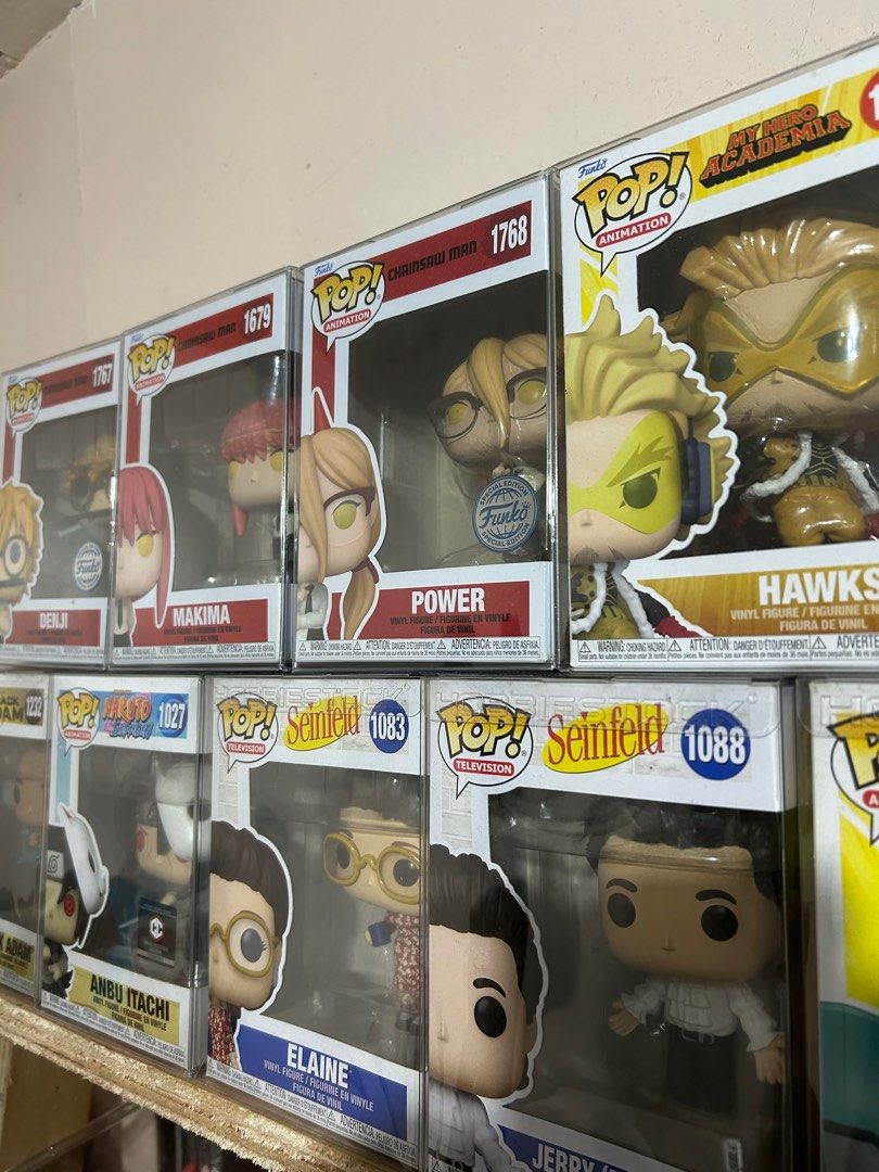 Funko Pop (Category: Designer & Blind Box Toys) located in Manila. Submitted by mxveronicx (Listing ID 1360164435, Image 2). Description: Funko Pop Personal collection Still in original box with protector Never opened 500 each except, Anbu Itachi - 900 Power - 700 Denji - 700 TAKE ALL ₱5000 (Negotiable) RFS: Need space for popmart collections.