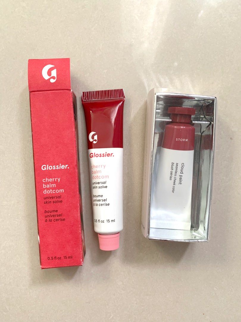 Authentic Glossier Cherry Balm Dotcom & Glossier Cloud Paint in Storm (Category: Makeup) located in Bulacan. Submitted by luckybeee (Listing ID 1360110049, Image 1). Description: 💯 Authentic Glossier Cloud paint in storm old packaging Brand new/ unopened. Impulsive buying. Cherry balm - SOLD ‼️ Cloud paint in storm AVAILABLE Mop: BDO, BPI, GCash.
