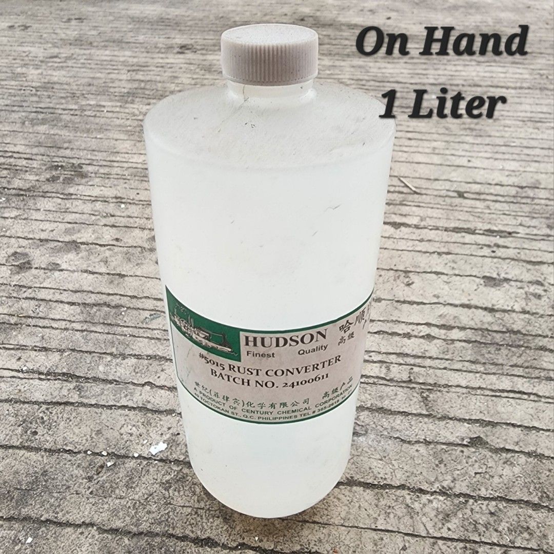 Hudson Rust Converter 1 Liter (Category: Outdoor Furniture) located in Manila. Submitted by jefftan1975 (Listing ID 1360117960, Image 1). Description: TYPE Hudson Rust Converter #5015 is an acid-solvent type of metal cleaner and rust remover. It removes rust and light deposits of mill oil and destroys corrosion stimulators. They will properly condition metal surfaces for painting. USE All rusty metal surfaces before painting with any kind of coat