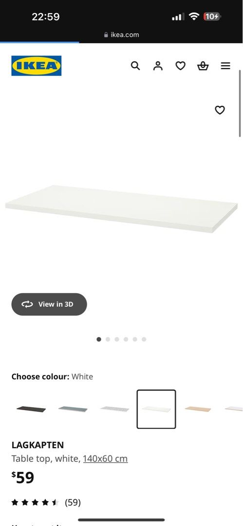 ikea table (Category: Tables & Sets) located in Singapore. Submitted by blazdasf (Listing ID 1360182721, Image 1). Description: 140 x 60 cm table top with 2x white metal trestle used for less than a year for gaming, no defects .