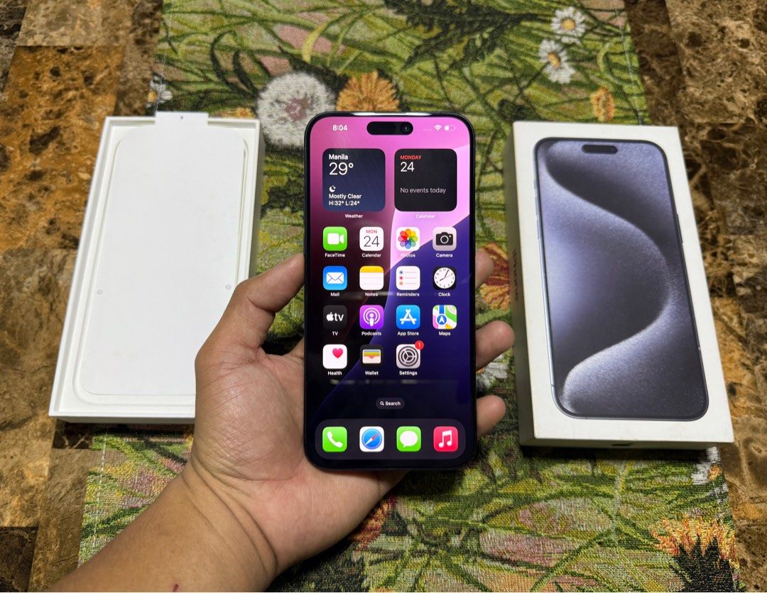 iPhone 15 Pro Max 256GB (Category: iPhone 15 Series) located in San Juan City. Submitted by hakobzone (Listing ID 1360161257, Image 2). Description: iPhone 15 pro max for sale or swap! 45k selling fixed! Details: Unit is in good condition 256gb Ntc approved No issue smooth. Openline(anysim) 87 percent bh Package: Unit, and box(same imei).