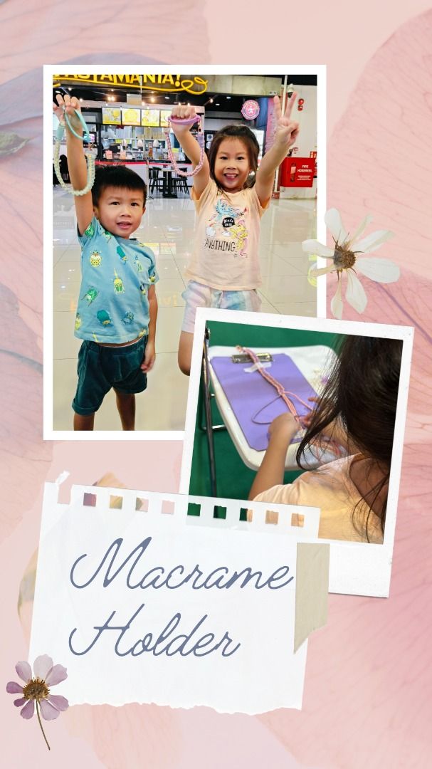 Macrame Workshop (Category: Handmade Craft) located in Singapore. Submitted by craftysummer_ (Listing ID 1317721829, Image 5). Description: This workshop introduces crafters to the art of macrame, where they will learn to create their very own stylish wristlets or water bottle straps. In this workshop, participants will learn to: - Understand the different types of cords and their uses. - Explore color combinations to personalize the design. - Le