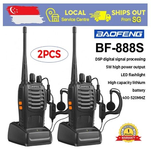 Baofeng BF-888S Walkie Talkie With Earphones | 5KM Long Range (Category: Walkie-Talkie) located in Singapore. Submitted by techhorizon (Listing ID 1360047155, Image 1). Description: ✅ SG Local Seller – Ready Stock! ✅ 100% Brand New & High Quality 💯 ✅ Ships Within 24 Hours! 🚀 ✅ Receive Your Order in Just 1-3 Days! 📦 ✅ 1-Month Warranty – 100% Service Guarantee! 📌 Press "Buy Now" to get it in 1-2 working days! 📌 Press "Chat Now" for inquiries! 