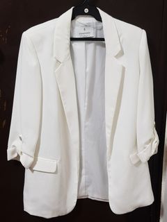Stradivarius White Office Blazer
