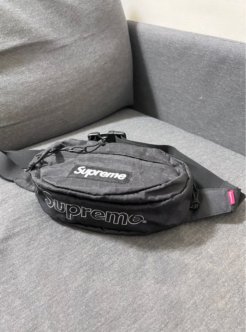 Supreme 2018/FW 45th Waist Bag 黑色菱格隨身小腰包, 他的時尚, 包包  
