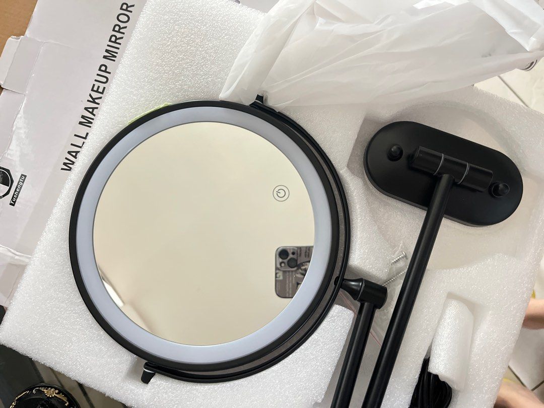 Vanity mirror with lights wall mounted (Category: Lighting) located in Antipolo. Submitted by jvcnkl (Listing ID 1360130161, Image 1). Description: Brand new vanity mirror with 1 flat and 1 magnifying mirrors with light. Size: 8 inches Number of mirrors: Flat mirror x1, and magnifying mirror x1 Power supply mode: Type①：Lithium-ION (rechargeable battery)，USB charging Type②：Uses 4 AAA batteries（not included） Frame Material: Metal Use place: ①bedroo