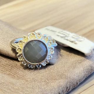 Vintage Retired Pandora Grey Moonstone Floral Elegance Silver Ring