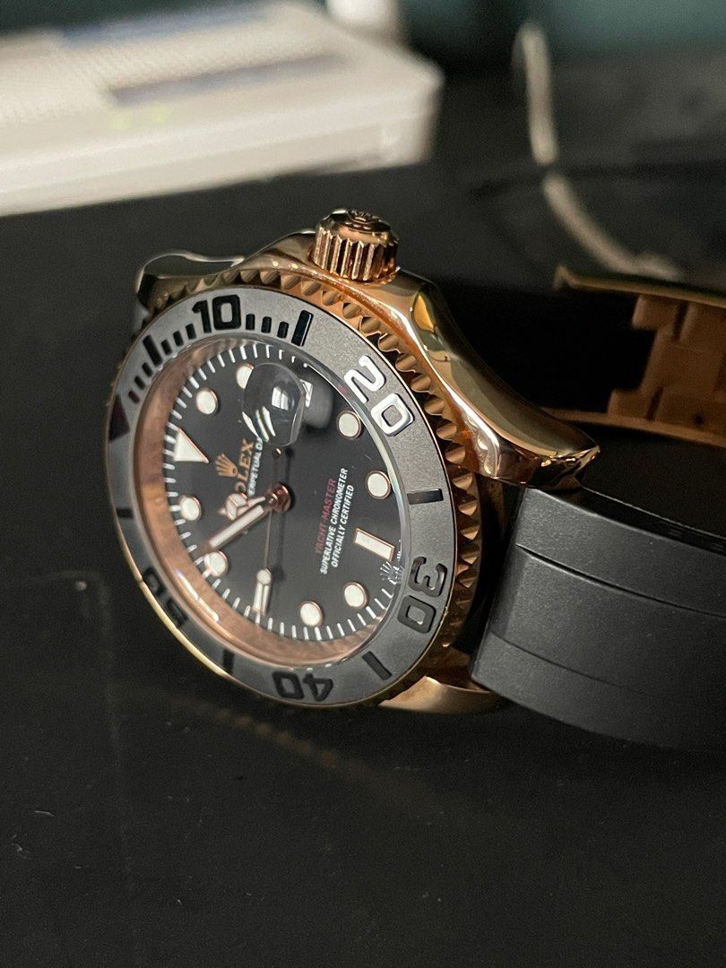 Yacht Master II Rose Gold (Category: Men's Watches) located in Mandaluyong City. Submitted by shopwidcl (Listing ID 1360160578, Image 2). Description: Yacht Master II in Oysterflex Rose Gold 40mm Sapphire glass Automatic Japan Movement Citizen Rotating Bezel Stainless steel AAA Quality No Inclusions For purchasing kindly see deliver for mode of payment, also look at my bio for item disclaimer, all photos posted are actual photos of the product, c