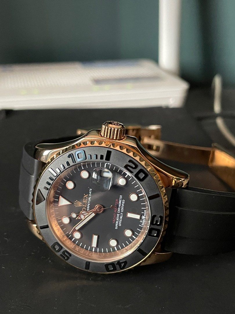 Yacht Master II Rose Gold (Category: Men's Watches) located in Mandaluyong City. Submitted by shopwidcl (Listing ID 1360160578, Image 1). Description: Yacht Master II in Oysterflex Rose Gold 40mm Sapphire glass Automatic Japan Movement Citizen Rotating Bezel Stainless steel AAA Quality No Inclusions For purchasing kindly see deliver for mode of payment, also look at my bio for item disclaimer, all photos posted are actual photos of the product, c