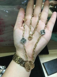 18K Saudi Gold tricolor Vca Alhambra necklace