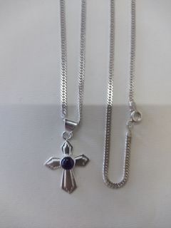 925 Sterling Silver Amethyst Cross necklace