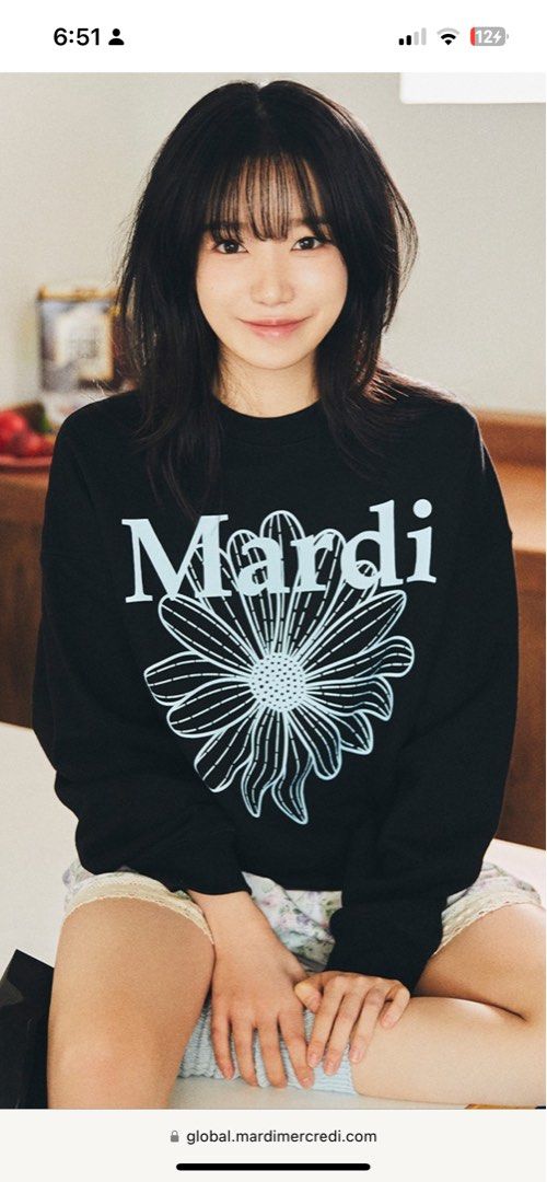 [EXCLUSIVE] SWEATSHIRT FLOWERMARDI BLACK SKY (Category: Coats, Jackets and Outerwear) located in Quezon City. Submitted by closetrefresh__ (Listing ID 1360310982, Image 2). Description: Bought from Korea website on Dec - used twice only! Not needlework..