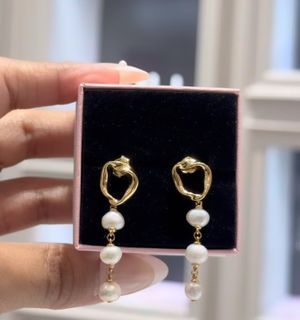 💎 SALE! PANDORA ORGANICALLY SHAPED CIRCLE & BAROQUE TREATED FRESHWATER CULTURED PEARLS DROP EARRINGS