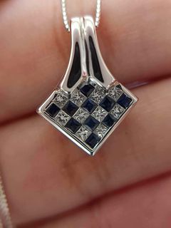 Blue Sapphire with Princess cut diamond Necklace