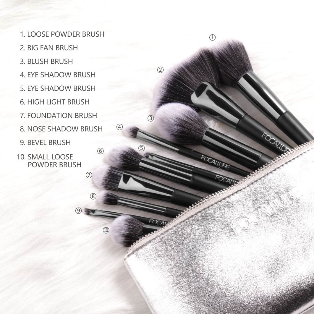 Focallure 10pcs Makeup Brush (with bag)- FA70 (Category: Makeup) located in Paranaque City. Submitted by ATIS.PH (Listing ID 1360248495, Image 3). Description: Expertly apply your makeup with Focallure's 10pcs makeup brush set. Made from high-quality materials, these brushes provide precise and smooth application for a flawless finish. With a variety of brush sizes and shapes, this set is perfect for any makeup routine. Achieve professional-level