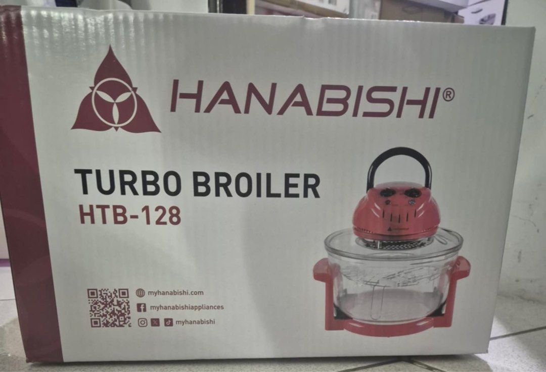 Hanabishi Turbo Broiler HTB 128 (Category: Cookware & Accessories) located in Paranaque City. Submitted by homebox.com (Listing ID 1360368329, Image 3). Description: Description: Hanabishi Turbo broiler HTB 128 Tough tempered-glass pot Pilot lamp power and heat indicator With low rack, high rack, tong 1300 Wattage .