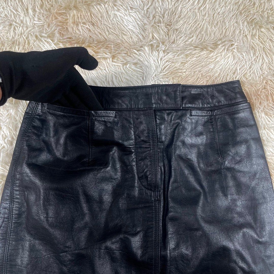 INED - Yohji Yamamoto Leather Skirt (Category: Skirts) located in Cavite. Submitted by grazyluxe (Listing ID 1360309872, Image 2). Description: INED - Yohji Yamamoto Leather Skirt Details: - Good Condition - 8.5/10 Overall Usage - Black Leather - lining Polyester - 2 front Pockets - Minimal Leather chip inside on the zipper section Size: 2 On Tags *Flat Measurements: - Waist: 13 inches , 13.5 inches Stretched - Hip: 17.5 inches - Hem: 19 inches 1