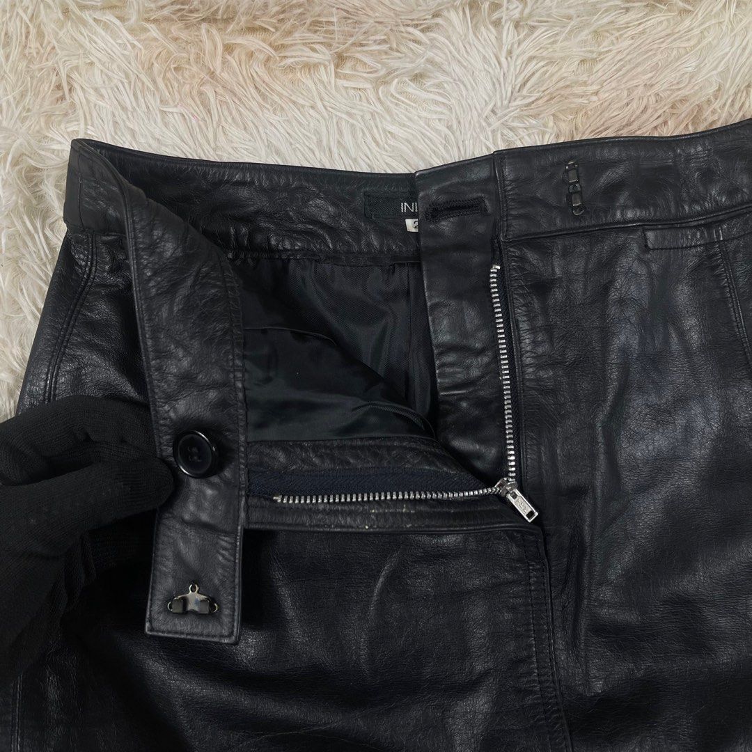 INED - Yohji Yamamoto Leather Skirt (Category: Skirts) located in Cavite. Submitted by grazyluxe (Listing ID 1360309872, Image 3). Description: INED - Yohji Yamamoto Leather Skirt Details: - Good Condition - 8.5/10 Overall Usage - Black Leather - lining Polyester - 2 front Pockets - Minimal Leather chip inside on the zipper section Size: 2 On Tags *Flat Measurements: - Waist: 13 inches , 13.5 inches Stretched - Hip: 17.5 inches - Hem: 19 inches 1