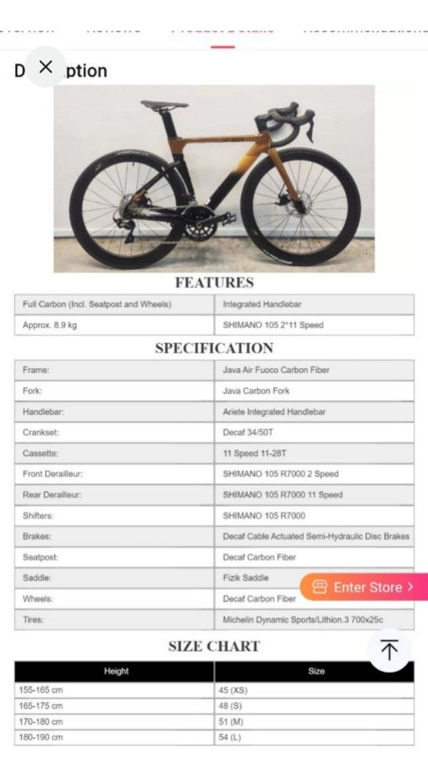 JAVA Air Fuoco (Category: Bicycles) located in Singapore. Submitted by saitama9999 (Listing ID 1360340741, Image 3). Description: Condidtion 9/10 barely used. Specs in photo frame size is xs refer to picture for reference. LOWBALLERS WILL BE BLOCK.