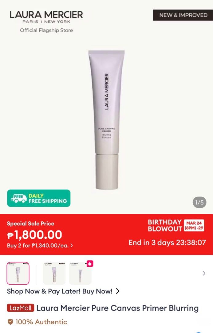 Laura Mercier Pure Canvas Primer (Category: Makeup) located in Pasig City. Submitted by roadtominimalism09 (Listing ID 1360367308, Image 3). Description: Original, like new. Bought last year July. Nabawasan mga 5 pea sized siguro. RFS: di talaga ko hiyang sa international brands. .