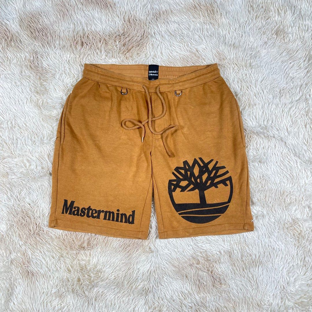 MASTERMIND X TIMBERLAND SWEAT SHORT (Category: Shorts) located in Cavite. Submitted by grazyluxe (Listing ID 1360282368, Image 2). Description: MASTERMIND X TIMBERLAND SWEAT SHORT Details: -Goodcondition -8.5/10 Overall Usage and Color Rate -Wheat Color way -Minimal runs natural with sweat clothes. - 2 Side Pocket and Back -Big logo in front and back Size: M on Tags *Flat measurements: -Waistline: 16.5 inches, 19 inches Stretched. Best fit to “33