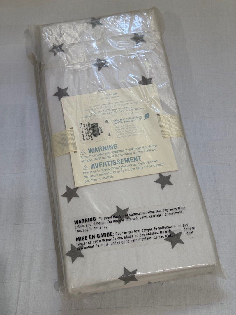 Potterh Barn Star Crib Fitted Sheet (Category: Cots & Cribs) located in Quezon City. Submitted by littlemissvietnam (Listing ID 1360274492, Image 3). Description: Brand new Authentic Sealed Selling price at Rustan’s: ₱1,950 Selling for ₱1,150 only Pottery Barn Baby Star crib fitted sheet 100% organic cotton oeko-tex™️ 100 certified Dimensions: 26 in x 53 in / 66 cm x 135 cm Made in Pakistan Pottery Barn Kids San Francisco, CA Machine washable.