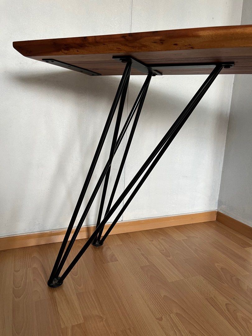 Solid Wood Console Study Table (Category: Tables & Sets) located in Singapore. Submitted by dangoyankee (Listing ID 1360286251, Image 3). Description: features •100% solid acacia hardwood. beautiful grain •recently conditioned the wood •table legs can be micro adjusted to ensure table is sturdy (last pic) •150cm x 41cm x 76cm (LWH) •can be used as a console or study table flaws •minor scratches on the surface that i can’t pick up with my camera, 
