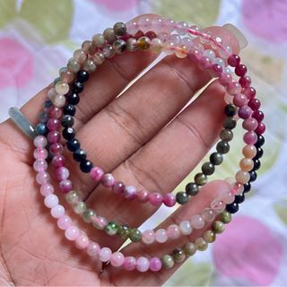 Sweet Colorful Tourmaline 3 laps bracelet/ Necklace. 4mm