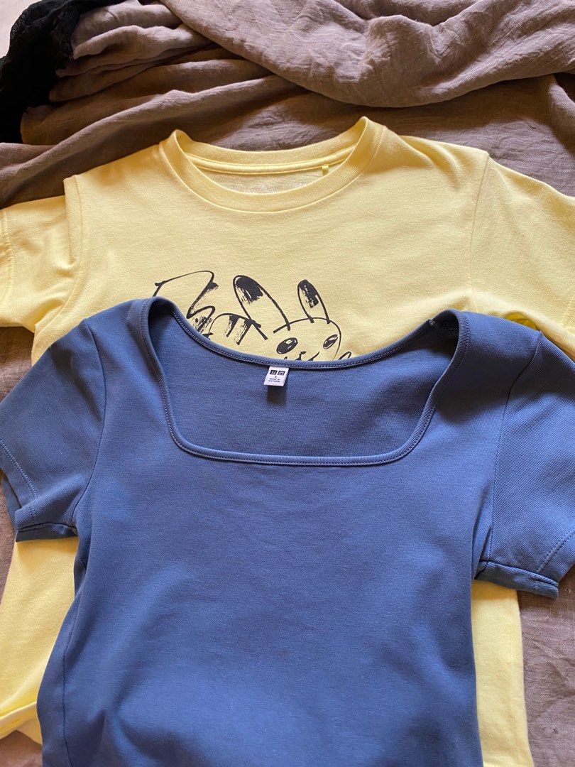 Uniqlo Tops (Category: Shirts) located in Magalang. Submitted by faye_wardrobe (Listing ID 1360235338, Image 1). Description: Selling as pack for ₱300 Uniqlo Pokemon UT Tee in Size 130 Uniqlo Square Neck Top in Size S 10/10 condition both items.