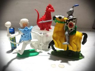 Vintage 70s medeival knight dragon and astronaut 70s toys retro collection