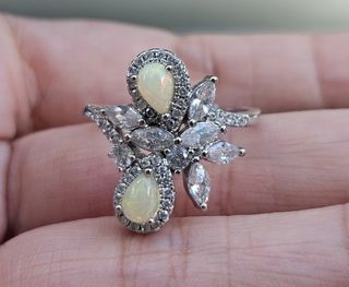 White Opal Stone Cocktail Ring with Crystals