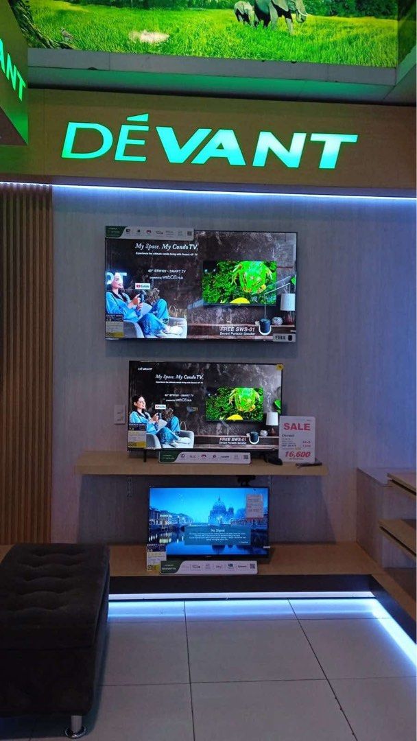 DEVANT LED SMART TV (Category: TV) located in Manila. Submitted by may572156 (Listing ID 1360523810, Image 1). Description: DEVANT LED SMART TV SMART LED TV 32STW101-9,390 43STW101- 13,500 UHD TV 43UHD205-15,200 50UHD205-17,050 55UHD205-22,450 with free soundbar 55UHW201-18,650 65UHD205-30,400 free soundbar 75UHD205- 42,900 QUANTUM TV 50QUHV05-23,000 with SB50 soundbar 50QUHW01-18,250 55QUHW201-24,600 55QUHV05- 25,400 with free soundbar 65QUHV05-