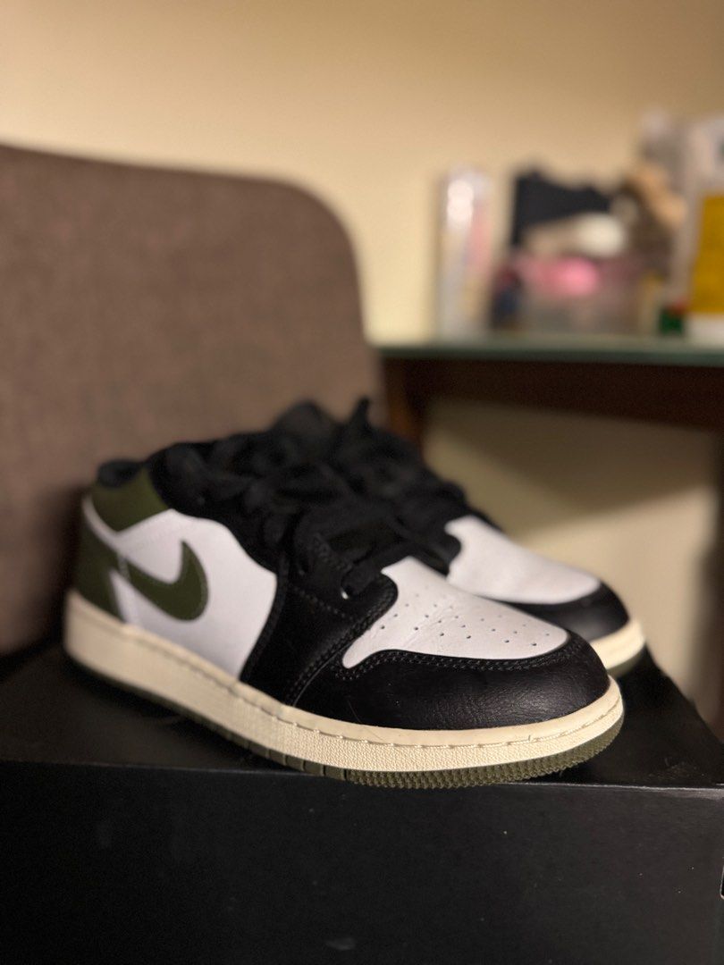 Nike Air Jordans Olive (Category: Sneakers) located in Makati City. Submitted by jessemoon (Listing ID 1360517075, Image 1). Description: Used 2x. Best fits Eu 38. Negotiable but lowballers will be blocked. Bought from footlocker BGC last December 2024.